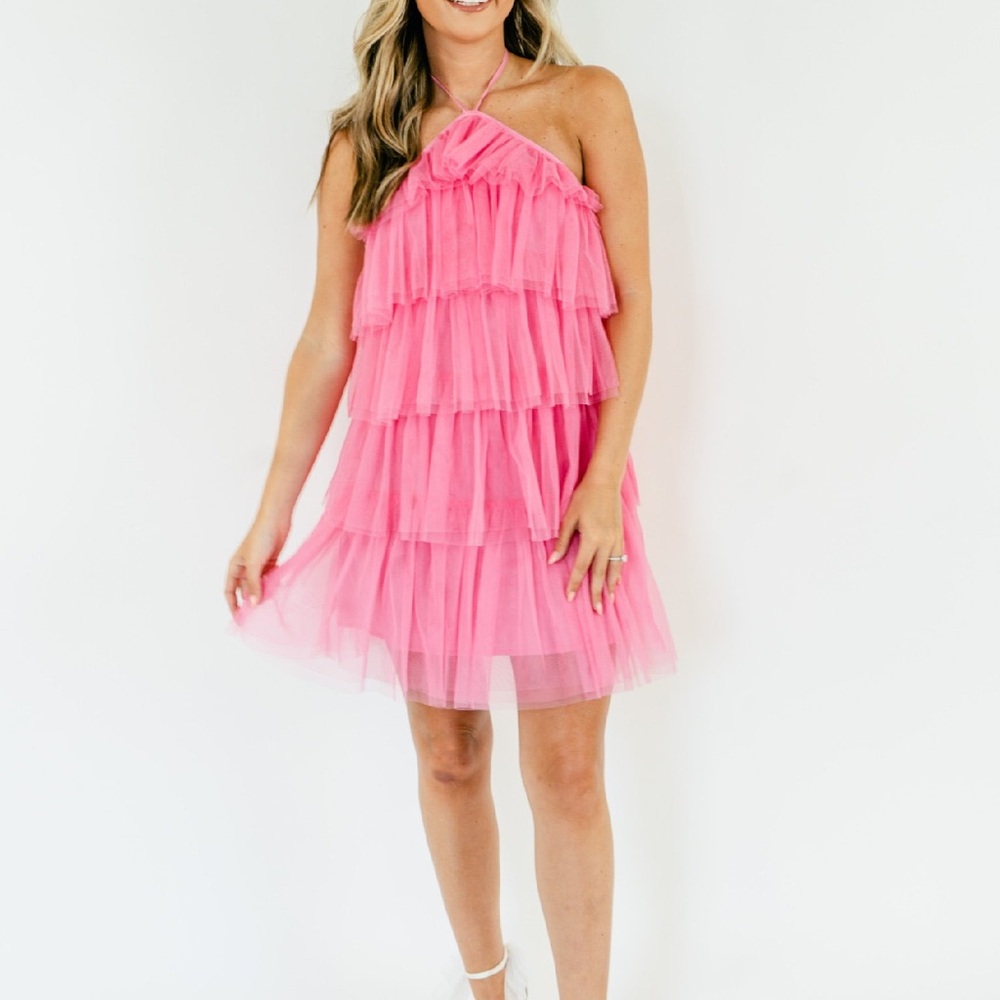 Pink Tiered Tulle Party Dress